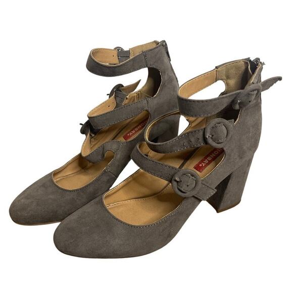 Unionbay Gray Faux Suede Triple Strap Mary Jane Block Heel Women's Size 7.5 - Picture 3 of 7